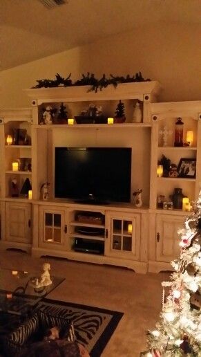 Decor For Top Of Entertainment Center, Big Entertainment Center, Media Center Decor, Tv Console Decorating, Wall Units With Fireplace, Old Entertainment Centers, Wall Unit Designs, Entertainment Wall Units, Fireplace Entertainment Center