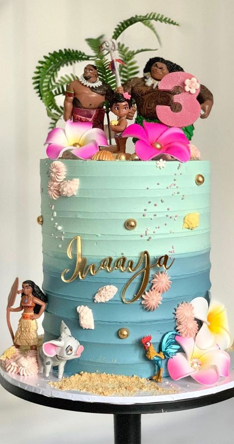 Pretty Cake Designs, Moana Birthday Party Cake, Pool Birthday Cakes, Moana Birthday Decorations, Princess Theme Cake, Moana Birthday Cake, Moana Birthday Party Theme, Festa Moana Baby, Moana Cake