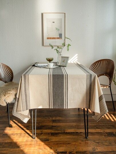 Striped Print Tablecloth | SHEIN USA Farmhouse Tablecloth, Sofa Blanket Cover, Farmhouse Tablecloths, Picnic Table Covers, Burlap Tablecloth, Custom Table Cloth, Striped Tablecloths, Coffee Decor Kitchen, Tablecloth Sizes