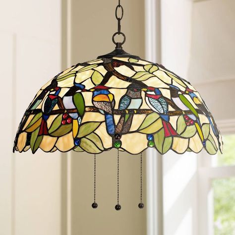 Robert Louis Tiffany Bronze Plug In Swag Pendant Chandelier 20" Wide Mission Garden Birds Stained Glass 3-light Fixture For Dining Room Kitchen Island : Target Louis Tiffany, Cottage Style Living Room, Plug In Chandelier, Living Room Lighting Tips, Swag Chandelier, Country Cottage Style, Garden Birds, Robert Louis, Light Pull