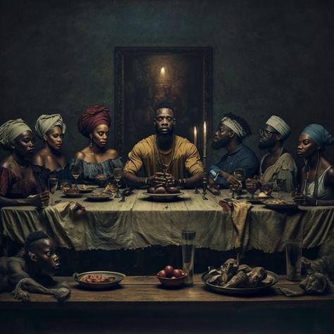 Black Last Supper, Last Supper Aesthetic, Last Supper Photoshoot, The Last Supper, Afrofuturism Art, Black Jesus, African Spirituality, Spiritual Artwork, Black Art Painting