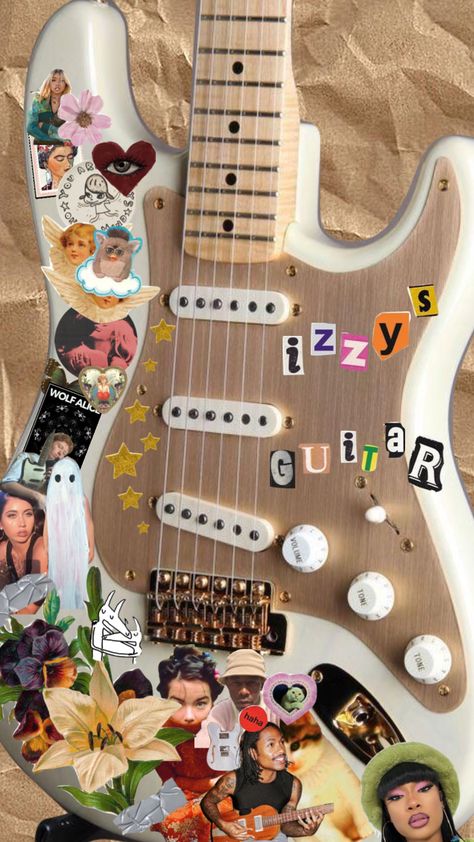 decorated my dream guitar 🎸🎸🎸 <3 #music #guitar #moodboard #myfirstshuffle #aesthetic Decorated Electric Guitar, Guitar Case Aesthetic, Decorated Guitar, Guitar Case, Pink Outfits, Electric Guitar, Mood Board, Guitar, Music