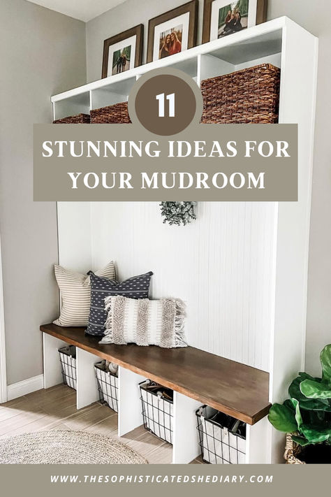 Transform your mudroom into a stylish and functional space with these 11 stunning ideas! From clever storage solutions to chic decor tips, make your mudroom a welcoming and organized entryway that you’ll love. Perfect for every home! Click to read more. Long Hallway Mudroom Ideas, Mid Room Cubbies, Mud Room Decor Ideas, Colorful Mudroom, Contemporary Mudroom, Organized Entryway, Bedroom Decorating Tips, Mudroom Lockers, Mudroom Ideas