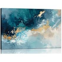 Picture For Wall, Modern Beach Art, Abstract Artwork Painting, Living Room Blue, Blue Abstract Wall Art, Painting For Bathroom, Deer Wall Art, Seascape Canvas, Cow Wall Art