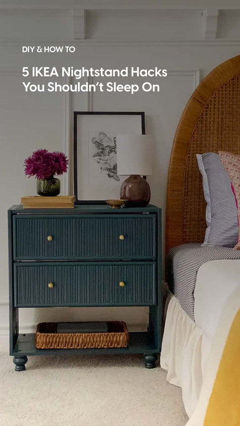 A fluted Rast, a retro Malm, and more IKEA nightstand hacks you shouldn’t sleep on. Ikea Rast Fluted, Fluted Furniture Ideas, Small Art Deco Bedroom, Side Tables Bedroom Diy, Tarva Nightstand Hack, Ikea Hemnes Dresser Hack, Tarva Nightstand, Ikea Hack Nightstand, Ikea Nightstand Hack