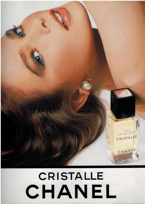 Chanel Cristalle Perfume Editorial, Vintage Perfume Ads, Chanel Cristalle, 80s Chanel, Chanel Ad, Perfume Ads, Perfume Ad, Retro Beauty, Chanel Brand