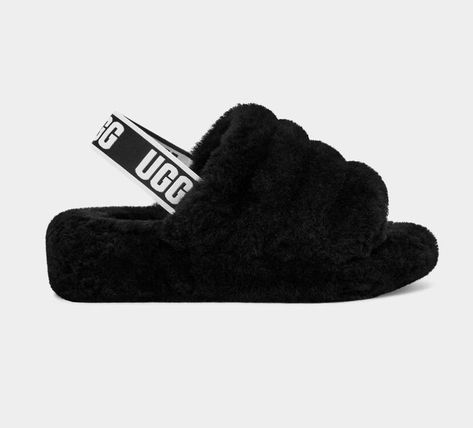 Pink Ugg Slippers, Black Ugg Slippers, Moccasin Ankle Boots, Fluff Yeah Slide, Uggs Moccasins, Slides Outfit, Ugg Slides, Black Uggs, Ugg Tasman