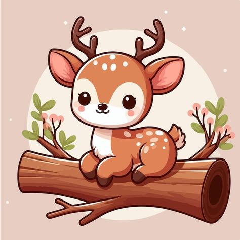 Kawaii Deer Drawing, Deer Cartoon Illustration, Deer Cute Drawing, Baby Deer Drawing, Pudu Deer, Easy Christmas Drawings, Cartoon Deer, Deer Cartoon, Woodland Animals Theme