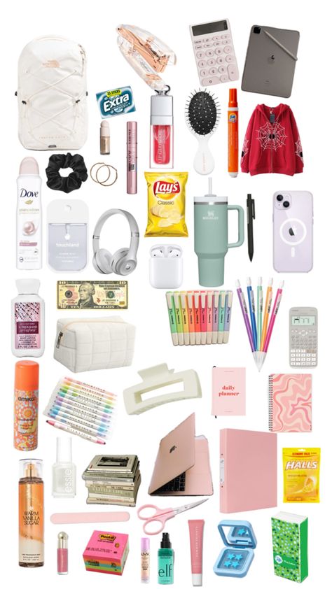 Middle School Essentials, School Emergency Kit, School Backpack Essentials, Preppy School Supplies, School Routine For Teens, Middle School Hacks, Pretty School Supplies, School Preparation, School Bag Essentials