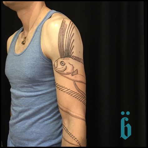 #BRÜCIUS #TATTOO @blkserum + bruciustattoo.com  + #Blackwork #Tattooing  #SanFrancisco #blkserum #etching  #onlyblackart #engraving #nature #tattoo #seaSerpent #mythological #seamonster #cryptozoology #OarFish #INPROGRESS Oarfish Tattoo, A T, Nature Tattoo, Sweet Tattoos, Sea Serpent, Fish Tattoo, Ocean Inspired, Sea Monsters, Tattoo Placement