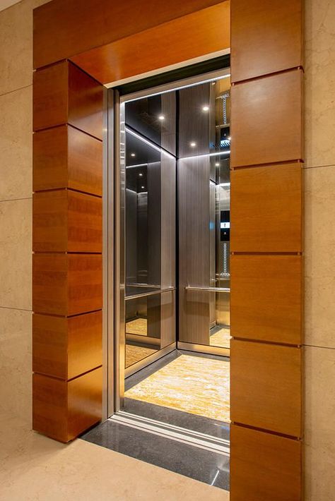 Lift Wall Cladding Design, Lift Lobby Design, Elevator Lobby Design, Wall Cladding Designs, House Lift, Elevator Interior, Apartments Exterior, Front Wall Design, Elevator Lobby