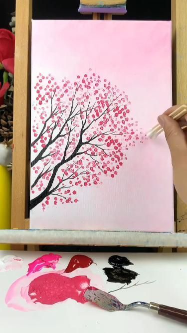 Big Canvas Easy Painting Ideas, Diy Sip And Paint Canvas Ideas Easy, Outline Painting, Painting With Poster Colour, Flower Canvas Painting, Sunset Canvas Painting, Poster Color Painting, Pink Canvas Art, Christmas Paintings On Canvas