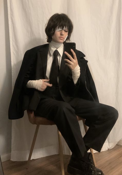 Bsd Style, Nb Aesthetic, Fem Dazai, Rave Hair, Amber Liu, Cosplay Reference, Character Icons, Sock Outfits, Black Clothes