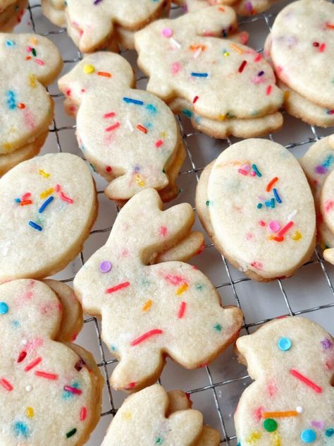 Funfetti Shortbread Cut-Out Cookies Easter Shortbread Cookies, Easter Cut Out Cookies, Edible Playdoh, Cut Out Cookie Recipe, Spring Cookies, Butter Pecan, Baking With Kids, Soft Cookie, Easter Dessert