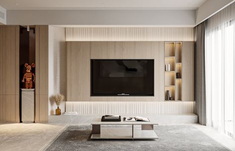 Japandi Tv Cabinet, Tv Backdrop Design, Tv Backdrop, Entertainment Cabinet, Tv Wall Unit, Furniture Design Living Room, Living Room Design Decor, Backdrop Design, Entertainment Room