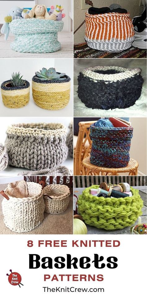 Knitted Baskets, Yarn Baskets, Ribbon Basket, Knitted Basket, Loom Crochet, Knitting Bag Pattern, Nursery Baskets, Yarn Basket, Knit Basket