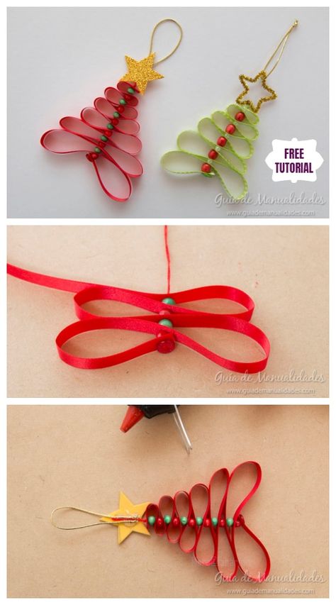 DIY Easy Ribbon Bead Christmas Tree Ornament Tutorial Bead Christmas Tree, Sketches Architecture, Christmas Tree Decorations Ribbon, Easy Christmas Ornaments, Christmas Tree Decorations Diy, Easy Christmas Decorations, Ribbon On Christmas Tree, Ornament Tutorial, Easy Christmas Crafts