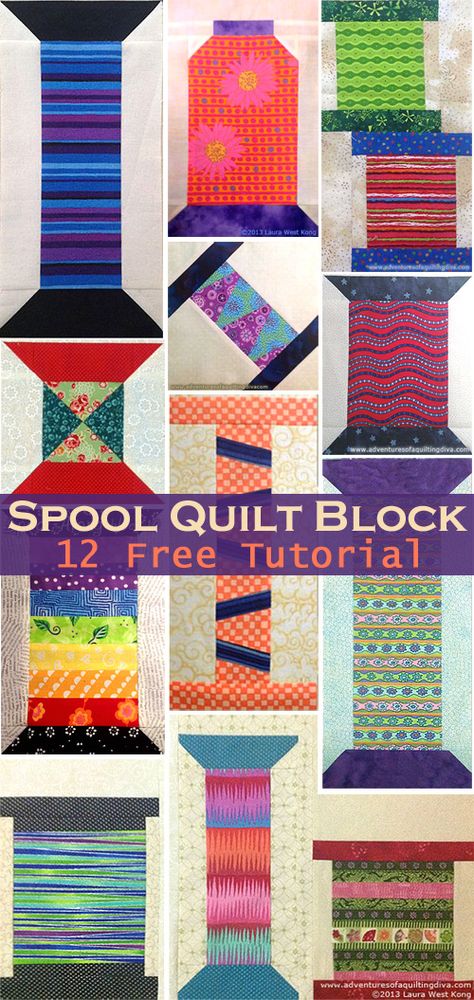 Spool Quilt Block Tutorial & Pattern Sewing Theme Quilt Blocks, Sewing Themed Quilt Blocks, Selvedge Projects, Spool Quilt Block, Sewing Machine Quilt Block, Crazy Quilt Patterns, Scrap Blocks, Missouri Quilt Tutorials, Spool Quilt