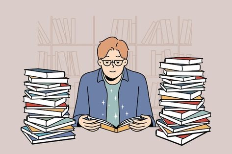 Man With Book, Book Pile, Who Is A Mother, Work Cartoons, Men's Study, Pile Of Books, Little Library, Sketch Notes, Animation Reference