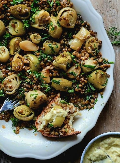 Confit of Leeks with Puy Lentils and Leek Cream | The Lemon Apron Leek Puree, Spinach Leek, Lentils Salad, Leek Salad, Roasted Leeks, Puy Lentils, Braised Leeks, Salad Kale, Leek Recipes