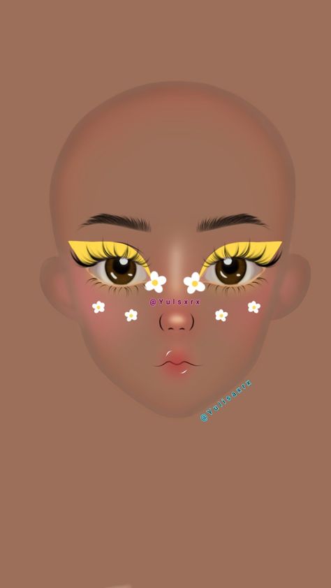 Flower Makeup Aesthetic, Dollcore Makeup, Makeup Drawings, Teknik Makeup, Makeup Charts, Makeup Drawing, Flower Makeup, Makeup Face Charts, Kawaii Makeup