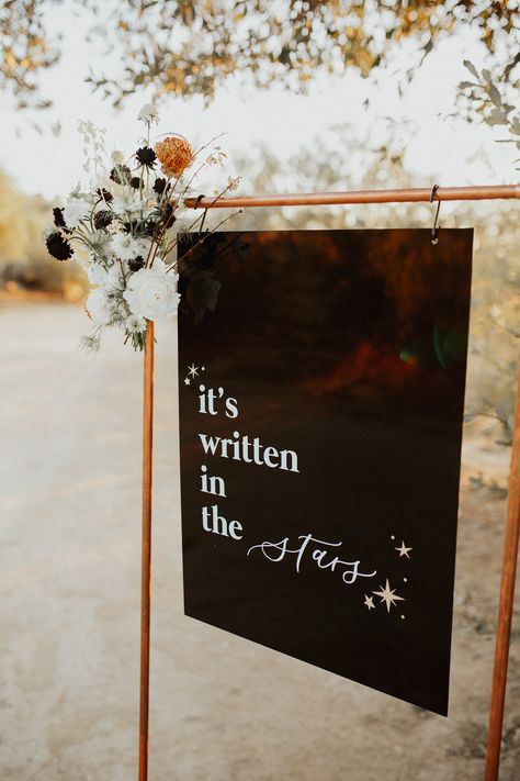 Star Wedding Reception, To The Moon And Back Engagement Party, Under The Stars Engagement Party, Soulmate Wedding Theme, Stars Align Wedding, Sun And Moon Wedding Decor, Star And Moon Themed Wedding, Celestial Wedding Signage, Start Night Wedding Theme