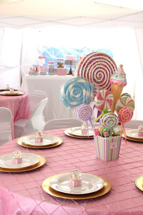 May Birthday Cake Ideas, Candy Theme Centerpieces Diy, Sweet One Birthday Centerpieces, Pastel Circus Theme Party, Candy Theme Cupcakes, Candy Baby Shower Theme, Candyland Baby Shower Theme, Pastel Candyland Birthday Party, Pastel Carnival Theme Party