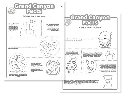 Grand Canyon Activities For Kids, Printable Road Trip Games, Grand Canyon Vacation, Dolphin Facts, Butterfly Facts, Printable Road, Trip Games, Geography Activities, Homeschool Worksheets