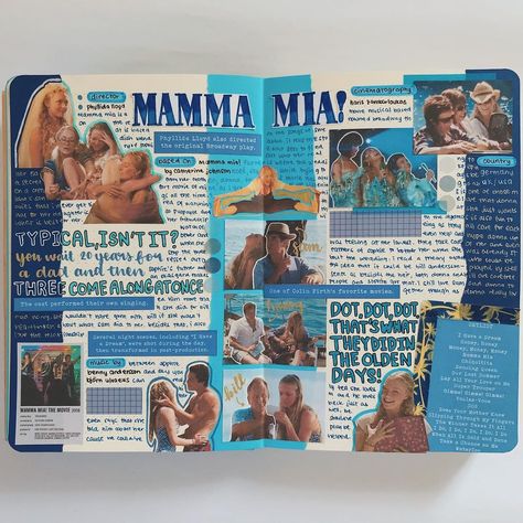 Journalling Aesthetic Ideas, Mamma Mia Scrapbook, Mamma Mia Journal, Scrapbook Ideas For Mom, Film Journal Aesthetic, Film Journal Ideas, It Scenes, Scrap Journal Ideas, Mamma Mia 2008