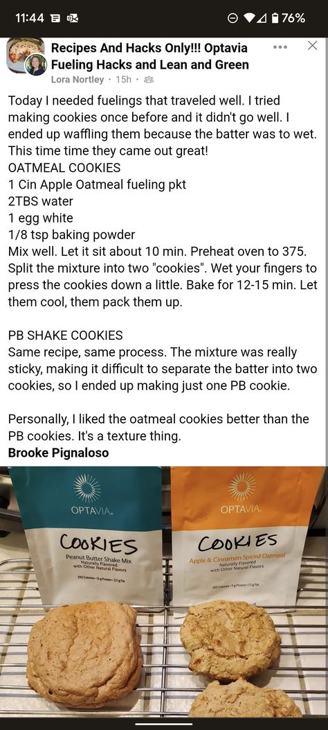 Optavia Dessert Recipes, Optavia Oatmeal Hack, Optavia Fueling Hacks Air Fryer, Octavia Fueling Hacks, Optavia Waffle Fueling Hacks, Optavia Cookie Hack, Fueling Snacks, Homemade Optavia Fuelings, Optavia Fueling Hacks Apple Cinnamon Oatmeal