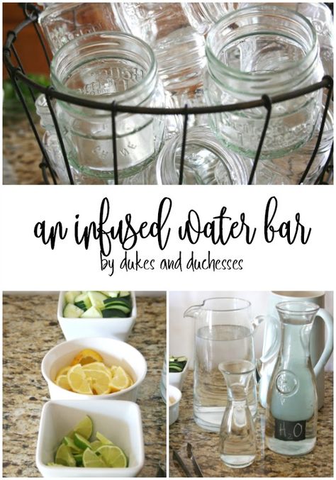 an infused water bar Infused Water Bar Drink Stations, Flavored Water Bar, Water Bar Ideas, Infused Water Bar, Water Bar, Water Ideas, Soda Bar, Food Bars, Entertainment Ideas