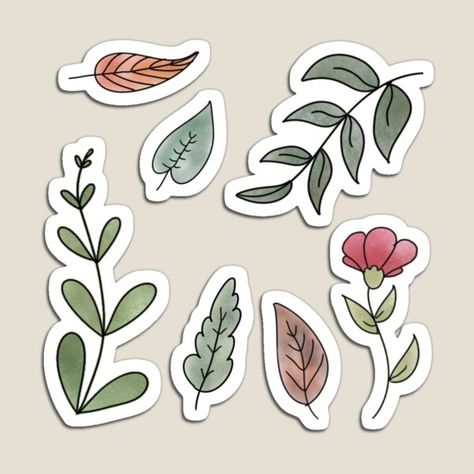 leaves and flower clipping sticker pack #redbubble #sticker #shop #watercolor #watercolour #flowers #leaves #crossstitch #sunflower #daisy #poppies #cottagecore #nature #plants #leaf #fall #autumn Cute Simple Stickers Aesthetic, Cute Pinterest Stickers, Homemade Sticker Ideas Aesthetic, Minimalist Stickers Printable, Simple Sticker Ideas, Making Flower Stickers, Cooking Stickers Printable, Small Stickers, Diy Sticker Ideas