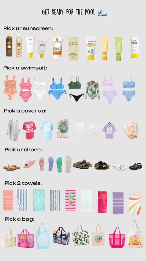 #preppy #beach #pool #summer #vacation #fun #grwm #getready #getreadyforthepool #grwmforthepool #swimsuits #elf #glowscreen #byoma #glowrecipe #fyp #trending #girls #bag Preppy Pool, Pool Bag Essentials, Trip Essentials Packing Lists, Preppy Swimsuit, Sleepover Essentials, Pool Essentials, Preppy Inspiration, Pool Bag, Preppy Beach