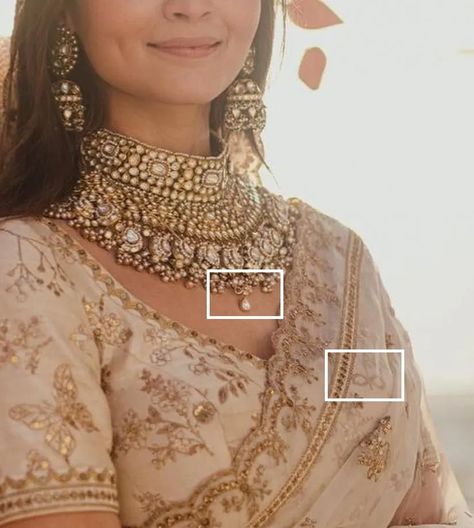 10+ Unique Details And Trends We Spotted At Alia And Ranbir's Wedding - ShaadiWish Aliya Bhatt Wedding Look, Alia Bhatt Mangalsutra, Jarao Set, Alia Bhatt Mehendi Design, Alia Bhatt Wedding Looks, Alia Bhatt Wedding, Kurtis Patterns, Shadi Pic, Reception Jewellery