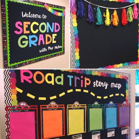 Classroom Rainbow Theme, Classroom Rainbow, Rainbow Theme Classroom, Chalkboard Classroom, Elementary Classroom Themes, Kindergarten Classroom Decor, Classroom Makeover, Elementary Classroom Decor, Bulletin Board Ideas