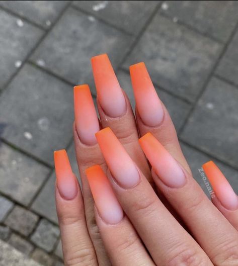 Orange Fade Nails, Eid Nails, Orange Ombre Nails, Nail Party, Neon Orange Nails, Orange Acrylic Nails, Tiger Nails, Baby Boomers Nails, Ombre Acrylic