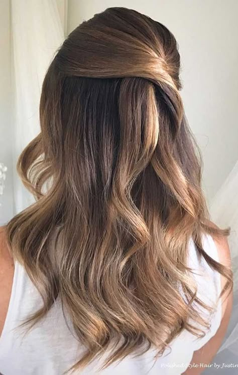 29 Beautiful Half Up Half Down Hairstyles Half Up Hair Do, Bridal Hair Boho, Braid Half Up, Down Hairstyles Wedding, Partial Updo, Braid Half Up Half Down, Bridesmaid Hair Inspo, Half Up Hairstyles, Bridal Hair Half Up