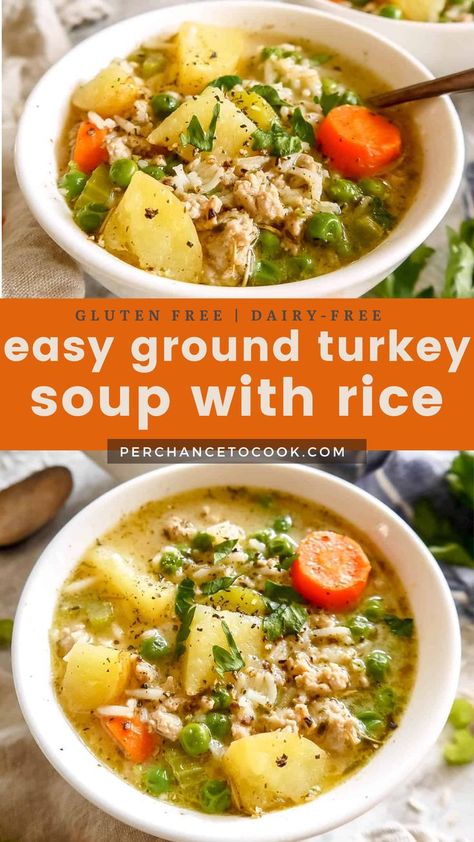 Healthy Easy Ground Turkey Soup with Rice. Turkey Meatball Soup Healthy, Soup Recipes With Celery, Ground Chicken And Rice Soup, Ground Turkey Zucchini Soup, Easy Ground Turkey Soup, Healthy Soup With Potatoes, Ground Turkey Soup Recipes For Dinner, Ground Turkey Wild Rice Soup, Potato Turkey Soup