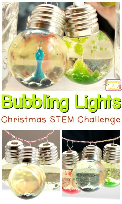 Bubble Christmas Lights, Christmas Stem Challenge, Christmas Stem Activities, Bubble Christmas, Christmas Science, Homemade Bubbles, Christmas Stem, Stem Challenge, Christmas Light Ornament