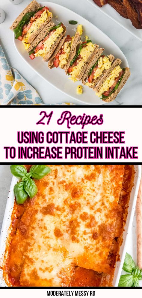 Due to the subtle flavor and creamy texture, cottage cheese can be a simple way to increase protein in a number of different dishes. With so many recipes going viral on social media, it seems the options are endless! Here are 21+ cottage cheese recipes or ideas to increase your protein intake. One cup of cottage cheese has MORE protein than a 4 ounces chicken breast. Plus, it's an excellent source of calcium. Cottage Cheese Protein Pasta, Viral Cottage Cheese Recipes, Cottage Cheese And Chicken Recipes, Recipes With Cottage Cheese, Cottage Cheese Dinner, Cottage Cheese Smoothie, Protein Cottage Cheese, Butternut Squash Pasta Sauce, Cottage Cheese Dips