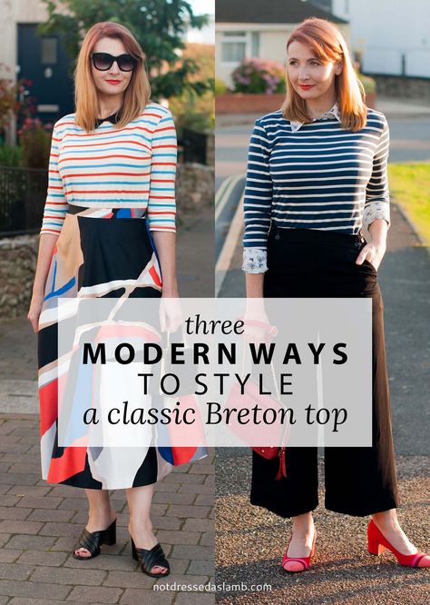 3 creative ways to style a Breton stripe top: Office chic/workwear, casual weekend wear and date night outfit | Not Dressed As Lamb, over 40 style Breton Stripes Outfit, Over 40 Style, Chic Workwear, Breton Top, Stripes Top, Workwear Casual, Striped Tops Women, Breton Stripes, Slim Girl