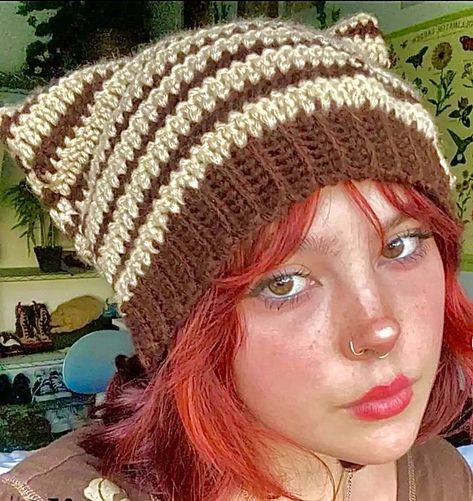 Crochet Cat Ear Beanie, Crochet Cat Beanie, Cat Ear Beanie, Ear Beanie, Cat Eared Beanie, Crocheting Projects, Cat Beanie, Crochet Inspo, Cat Ear