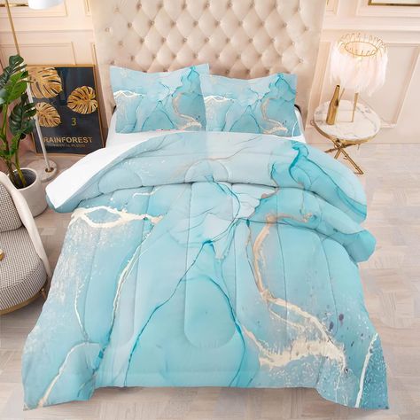 Amazon.com: EDUMEYA Aqua Blue Marble Bedding Set Full Size for Girls Teens Adult Gold Glitter Abstract Marbling Comforter Quilt Duvet 1 Comforter 2Pillowcases : Home & Kitchen Girls Pink Bedding, Full Size Bed Sets, Girls Comforter Sets, Marble Bedding, Ocean Room Decor, Full Size Comforter Sets, Full Size Comforter, Queen Size Comforter Sets