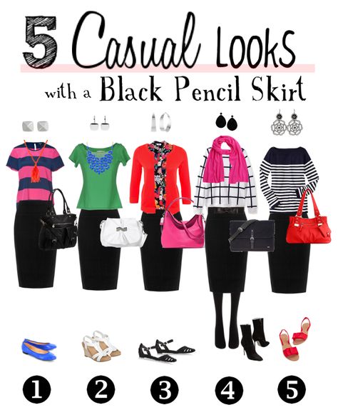 All of these looks could easily be created by layering the jackets, sweaters, and tops over a basic black sheath style dress. Pencil Skirt Casual, Pencil Skirt Outfits, Fashion Capsule Wardrobe, Skirt Pencil, Cool Winter, Trendy Skirts, Job Work, Looks Black, Fashion Capsule