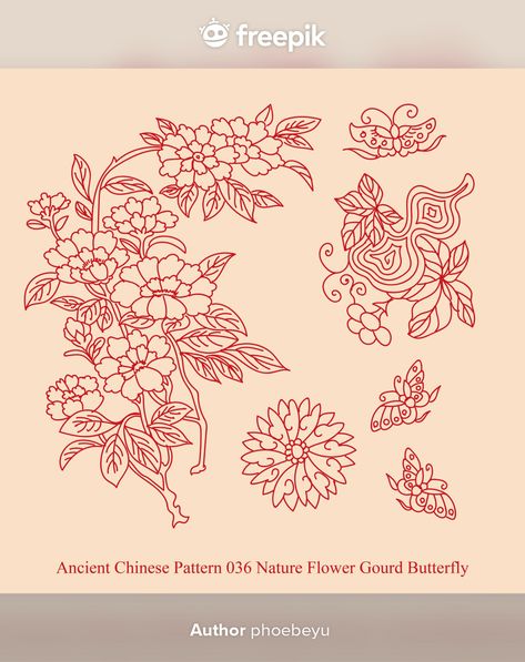 Chinese Pattern Design, Mary Blair Art, Traditional Butterfly Tattoo, Chinese Flowers, Chinese Flower, Chinese Pattern, Chinese Embroidery, Art Basics, Flower Art Drawing