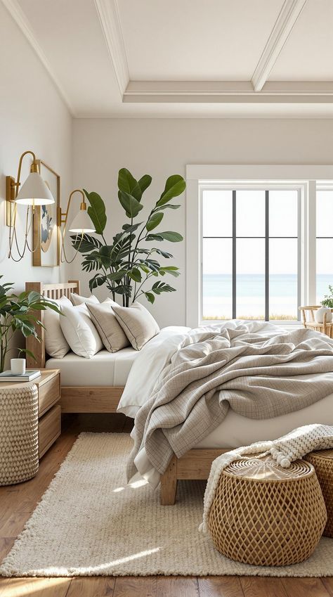 Coastal Master Bedroom Master Bedrooms Coastal, Beach Villa Bedroom, Coastal Master Bedrooms Decor, Green Coastal Bedroom, Beachy Farmhouse Bedroom, California Coastal Bedroom, Coastal Guest Bedroom, Beachy Farmhouse, Costal Bedroom