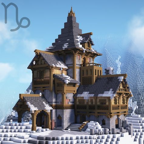 Circular Minecraft House, Minecraft Snowy Castle, Minecraft Manor Ideas, Minecraft Snowy Builds, Minecraft Catacombs, Minecraft Snowy Cabin, Minecraft Tundra House, Minecraft Nordic House, Minecraft Manor House