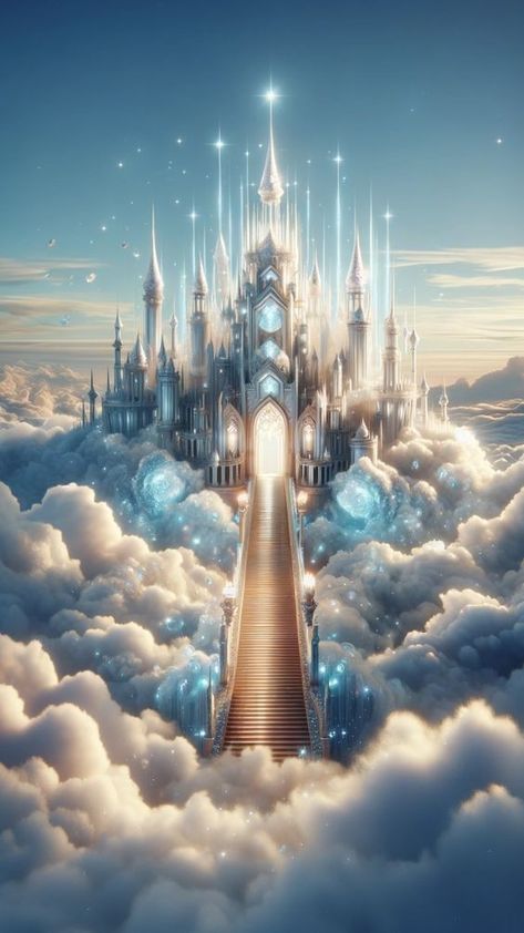 Beautiful Mystical Places, Magic Realm Fantasy Art, Heaven Castle, Clouds Phone Wallpaper, Earth Castle, Ethereal City, Spring Wallpaper Aesthetic, Cloud Kingdom, Cloud Castle