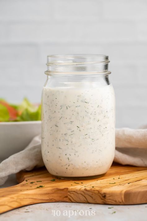 This homemade buttermilk ranch dressing recipe is simply the best! Made with fresh garlic and herbs, it's the perfect blend of creamy and slightly tangy. Delicious on a salad or as a dip for just about anything savory, I've been making this recipe for over 10 years, and it never fails. Ranch Dressing Without Buttermilk, Best Homemade Ranch Dressing, Garlic Ranch Dressing, Dill Ranch Dressing, Best Homemade Ranch, Healthy Homemade Ranch Dressing, Healthy Homemade Ranch, Ranch Salad Dressing Recipes, Homemade Buttermilk Ranch Dressing