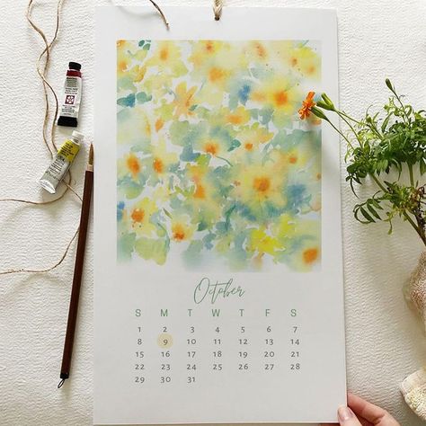 Diy Calendar Ideas How To Make, Handmade Calendar Ideas, Handmade Calendar Ideas Creative, Calendar Diy Handmade, Watercolour Calendar, Diy Calendar Ideas, Artistic Calendar, Paint Calendar, Printed Calendar